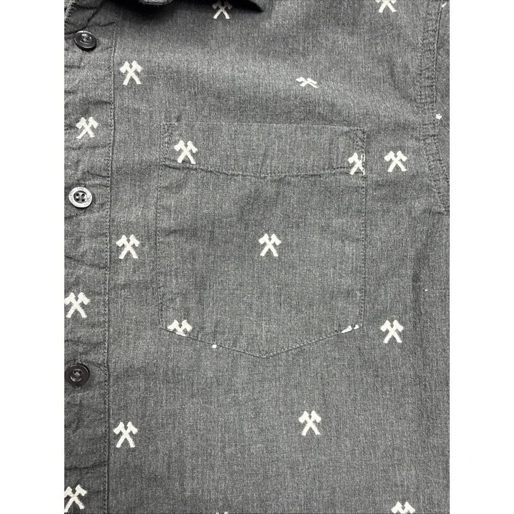 North Face Shirt Mens L Gray/Black Short Sleeve Button Up AOP Axe Outdoor Hiking